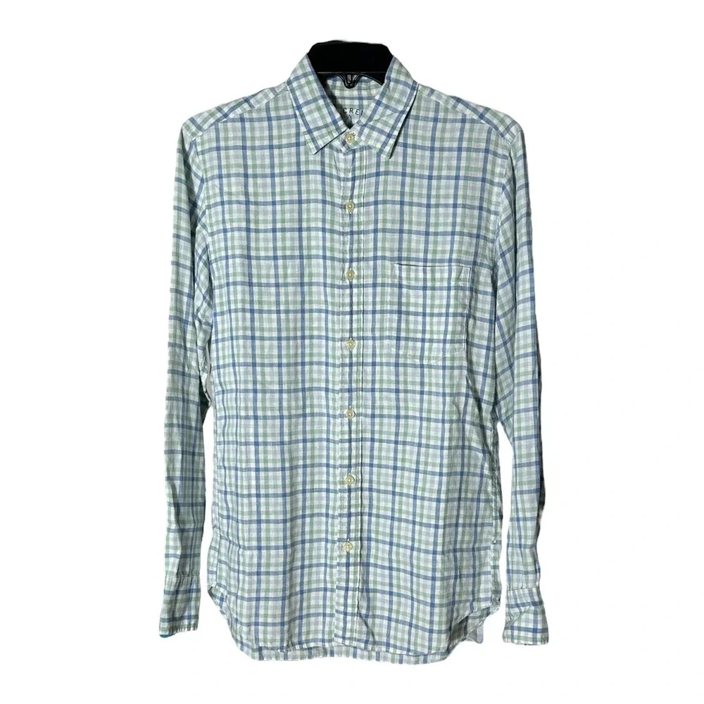J. Crew Classic 100%‎ Irish Linen Gingham Plaid Check Shirt Men's Sz Small #A1-7